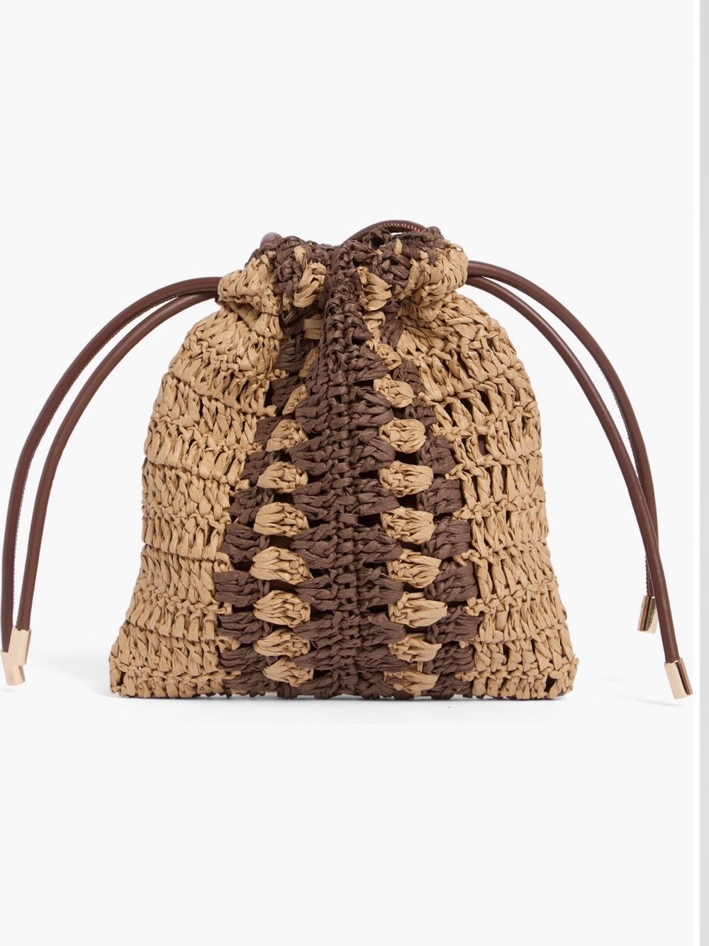 Collection Small Woven Boho Drawstring Bucket Paper Bag Tan/Brown Lightweight